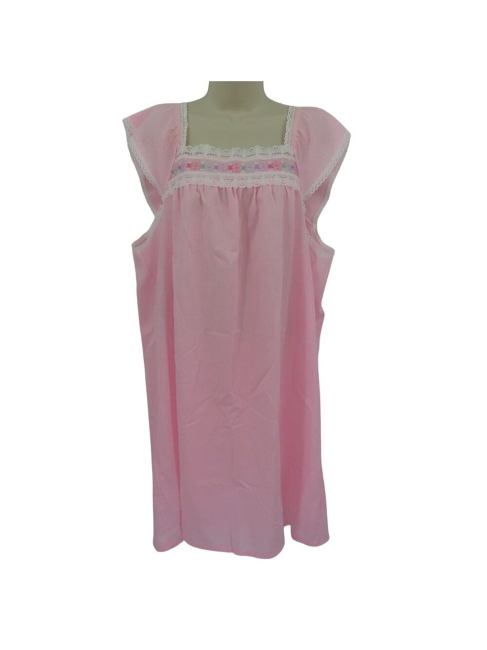 VTG Katz Women Large Pink Lace Trim Embroidered Scroll Nightgown Dress USA Girly
